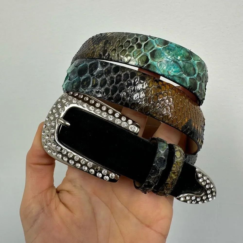 Claudio Orciani Genuine Snakeskin & Suede Leather Western Belt Rhinestone Size S